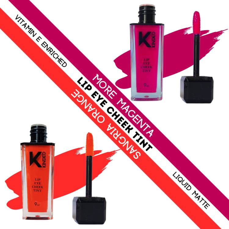 KINDED Lip Eye & Cheek Tint Combo Liquid Lip Color More Magenta & Sangria Orange Lip Stain Price in India