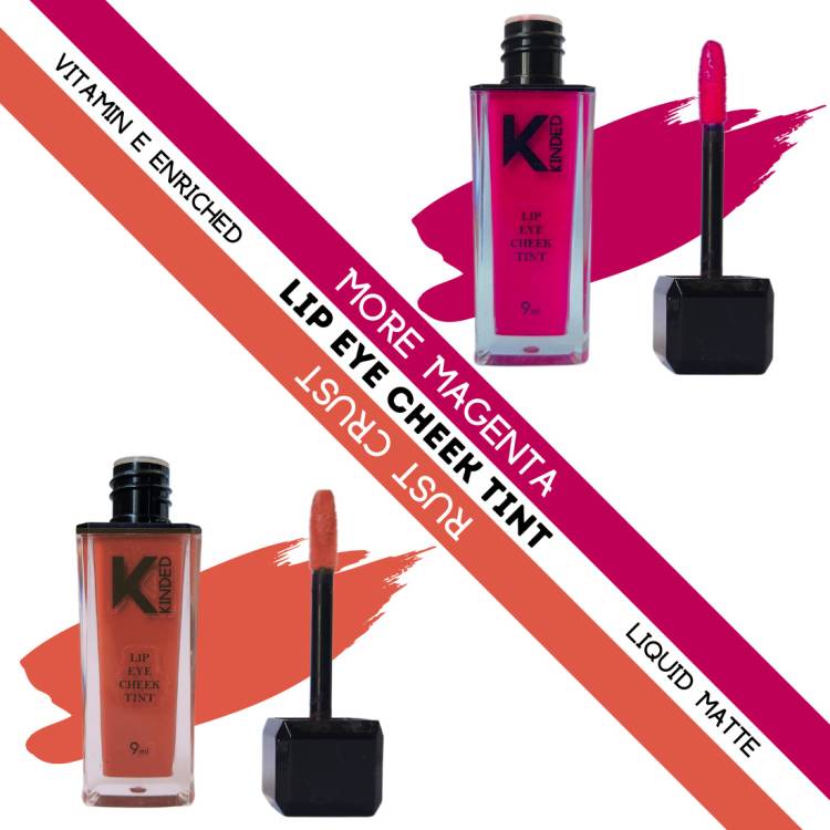 KINDED Lip Eye & Cheek Tint Combo Liquid Lip Colour More Magenta & Rust Crust Lip Stain Price in India