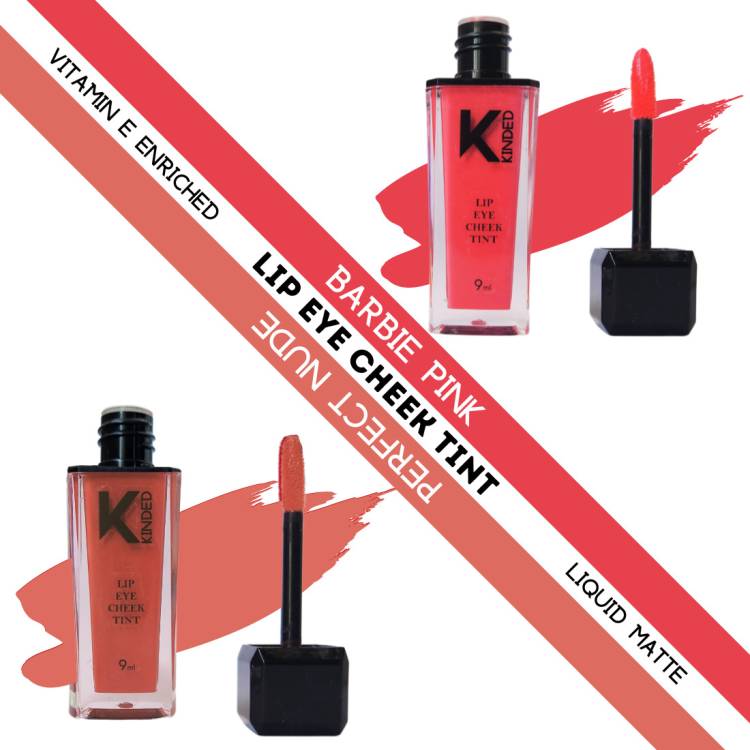 KINDED Lip Eye & Cheek Tint Combo Liquid Lip Colour Barbie Pink & Perfect Nude Lip Stain Price in India