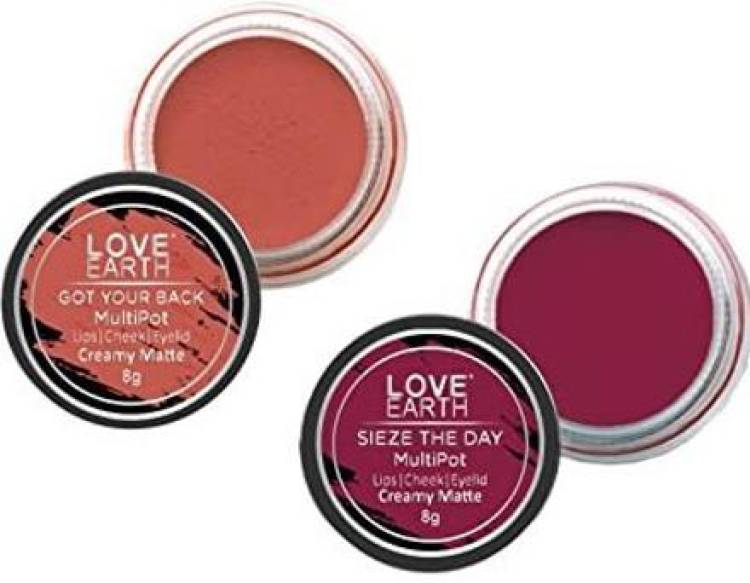 LOVE EARTH Lip Tint & Cheek Tint Multipot Combo (Coral & Raspberry Pink) Lip Stain Price in India
