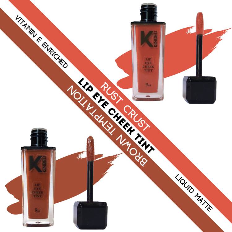 KINDED Lip Eye & Cheek Tint Combo Liquid Lip Color Rust Crust & Brown Temptation Lip Stain Price in India