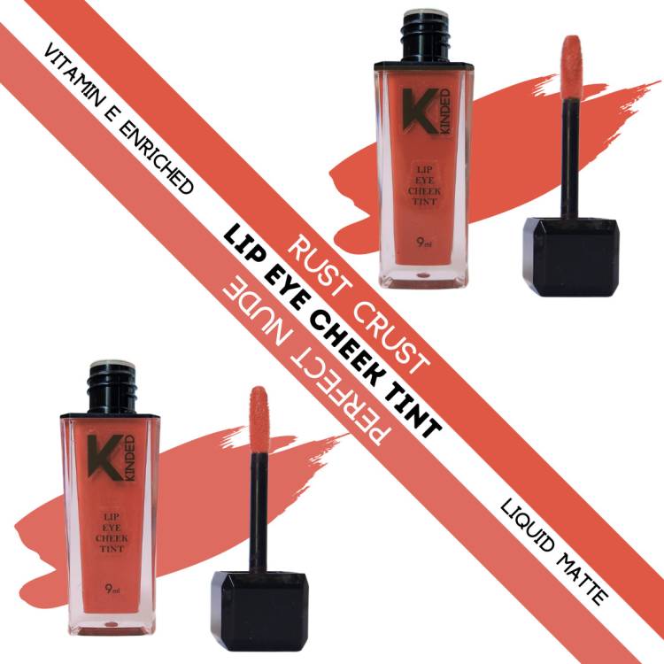 KINDED Lip Eye & Cheek Tint Combo Liquid Lip Color Rust Crust & Perfect Nude Lip Stain Price in India