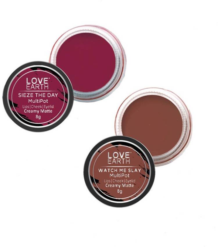 LOVE EARTH Lip & Cheek Tint Combo Raspberry Pink & Caramel Brown for Lips Eyelids Cheeks Lip Stain Price in India