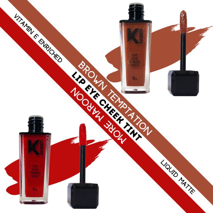 KINDED Lip Eye & Cheek Tint Combo Liquid Lip Color Brown Temptation & More Maroon Lip Stain Price in India