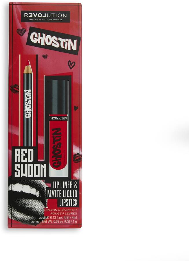 Relove Ghostin Lip Kit Red Matte Swoon 1 Velvet Liquid Lipstick and Matching Lip Liner Lip Stain Price in India