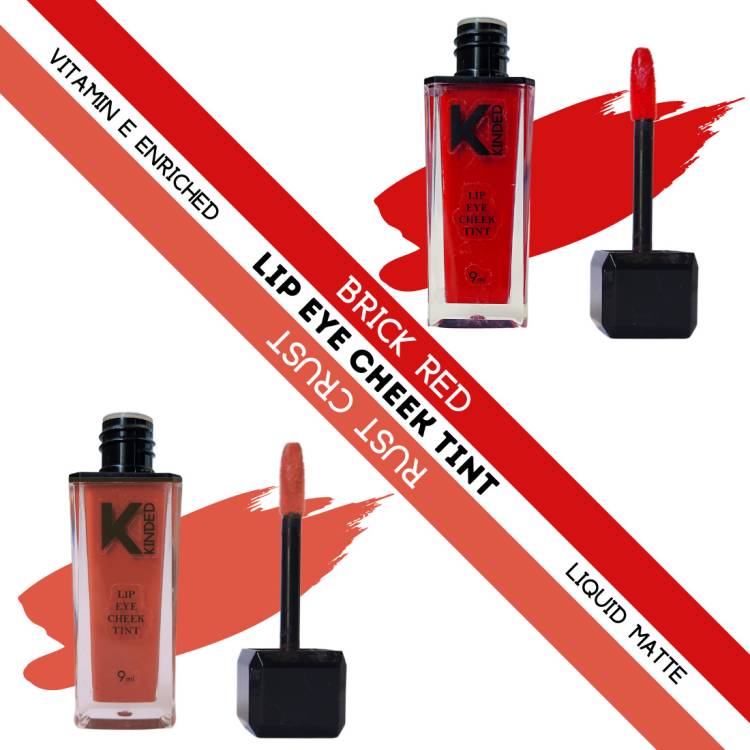 KINDED Lip Eye & Cheek Tint Combo Liquid Lip Color Brick Red & Rust Crust Lip Stain Price in India
