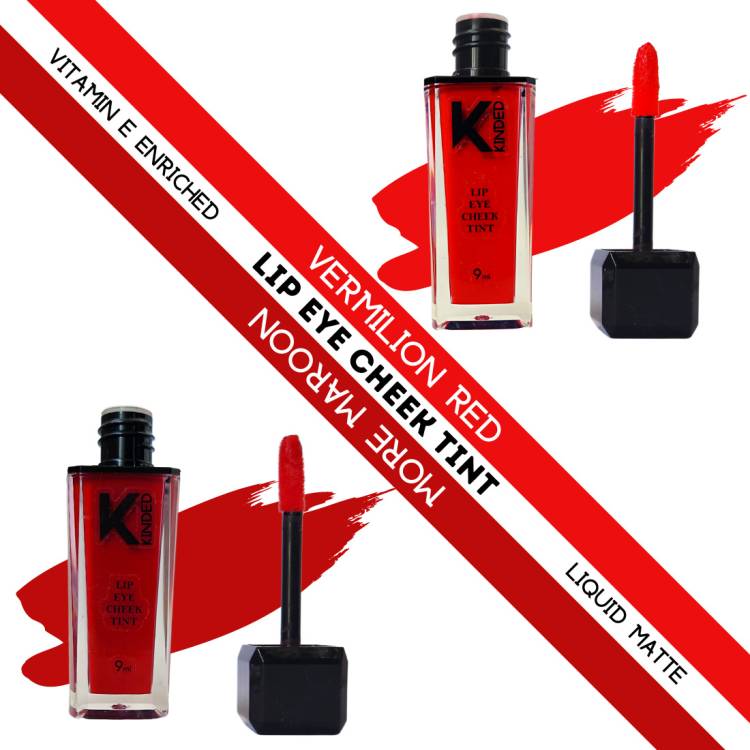 KINDED Lip Eye & Cheek Tint Combo Liquid Lip Color Vermilion Red & More Maroon Lip Stain Price in India