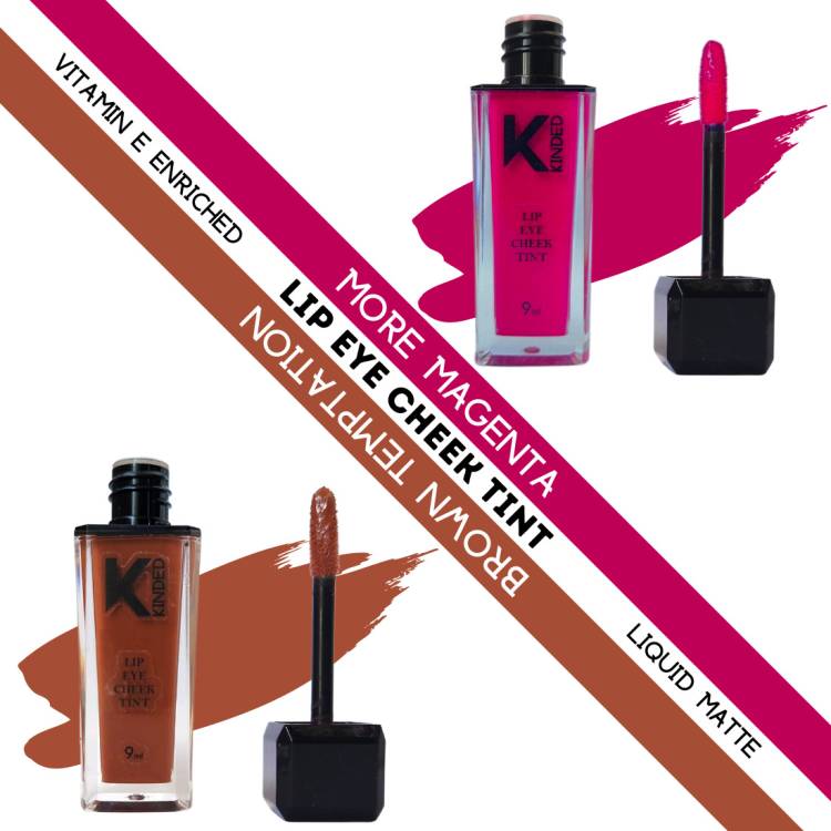 KINDED Lip Eye & Cheek Tint Combo Liquid Lip Color More Magenta & Brown Temptation Lip Stain Price in India