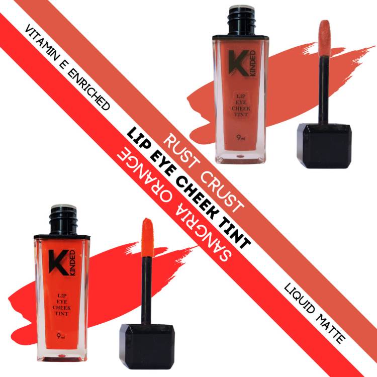 KINDED Lip Eye & Cheek Tint Combo Liquid Lip Color Rust Crust & Sangria Orange Lip Stain Price in India
