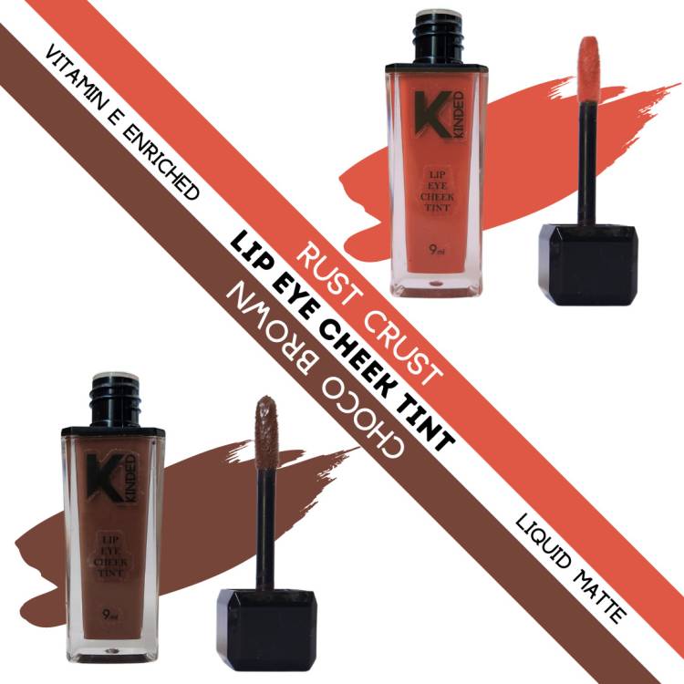 KINDED Lip Eye & Cheek Tint Combo Liquid Lip Color Rust Crust & Choco Brown Lip Stain Price in India