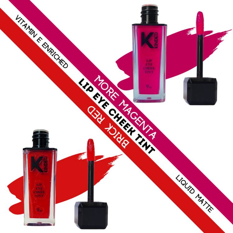 KINDED Lip Eye & Cheek Tint Combo Liquid Lip Colour More Magenta & Brick Red Lip Stain Price in India