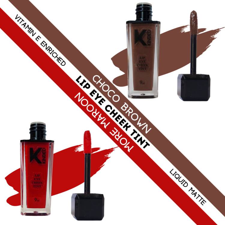KINDED Lip Eye & Cheek Tint Combo Liquid Lip Color Choco Brown & More Maroon Lip Stain Price in India