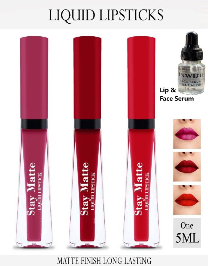 INWISH 48HOURS STAY WATERPROOF,KISS PROOF,NON TRANSFER,SMUDGEPROOF 3 PCS LIPSTICK&SERUM Price in India