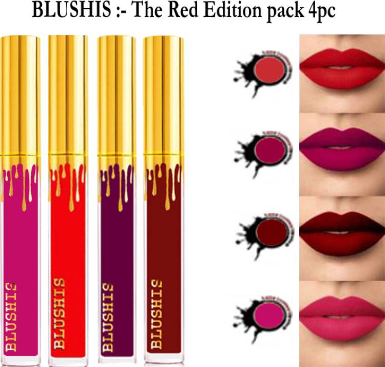 BLUSHIS Non Transfer Professionally Longlasting L-A-K-M-E-Liquid Lipsticks Combo of 4 pc Price in India