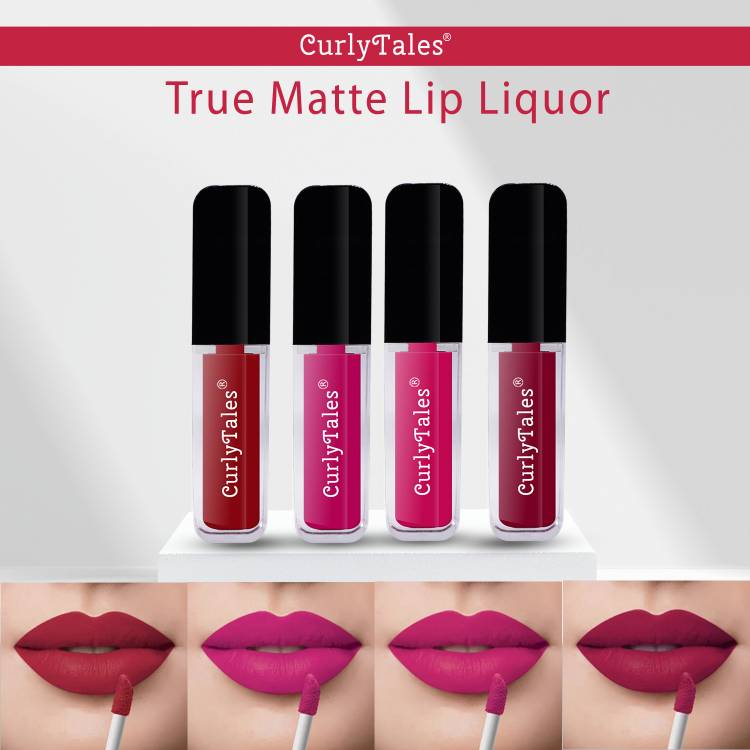 CurlyTales Lighthearted and Matte Premium Finish of Liquid Matte Lipstick Combo #CTL0466 Price in India