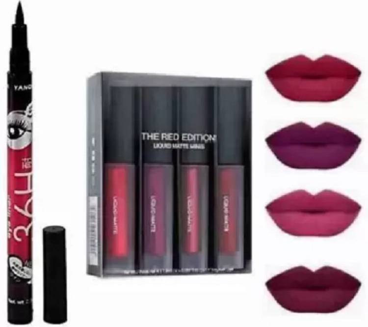 APPARA Red Edition 4 Mini Matte Lipstick with 36H Eyeliner (pack of 5) Price in India