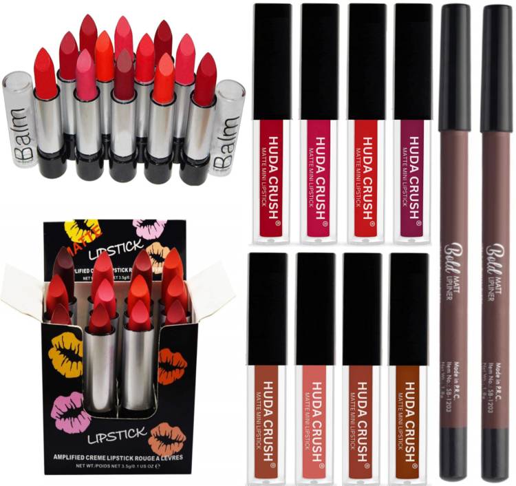 HUDA CRUSH BEAUTY 22In1 Pack -12p.Balm Lipstick+4p.Red Mini+4p.Mini+2p.Lip linear Price in India