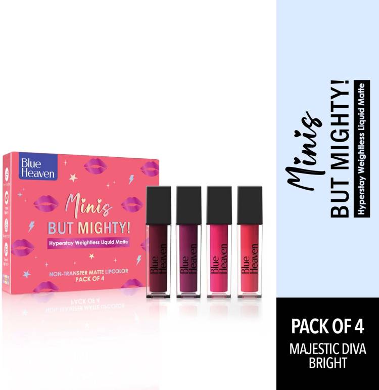 BLUE HEAVEN Minis but Mighty Liquid Matte Lipcolor, Majestic Diva Bright Shade, Pack of 4 Price in India