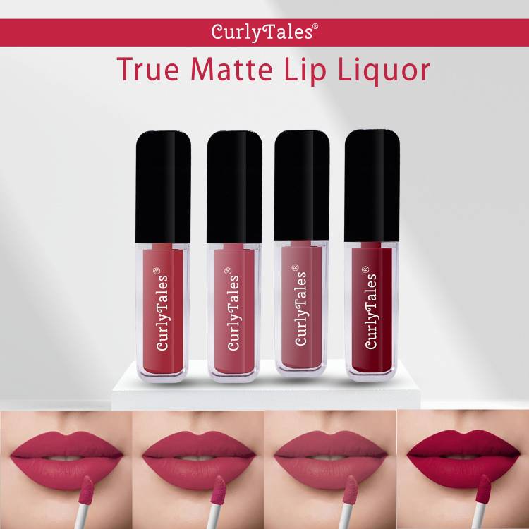 CurlyTales Lighthearted and Matte Premium Finish of Liquid Matte Lipstick Combo #CTL0610 Price in India