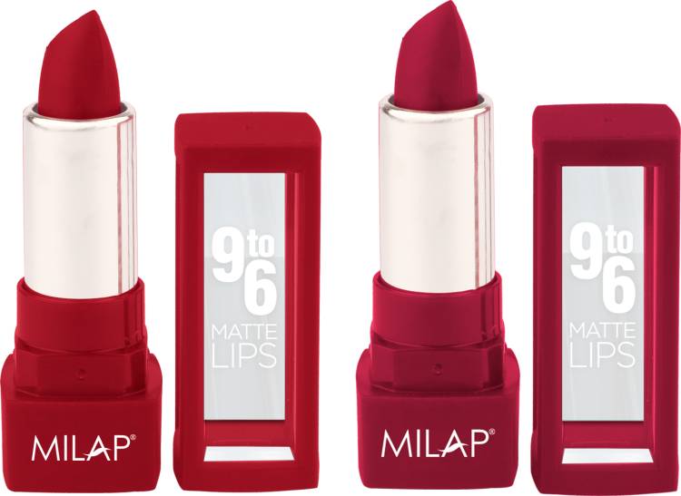 MILAP 9 To 6 Waterproof Matte Lipstick Smudge Proof Lipstick Combo Set of 2 Price in India