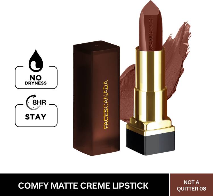 FACES CANADA Comfy Matte Crème Lipstick - Not A Quitter 08 | 8HR Long Stay | Intense Color Price in India