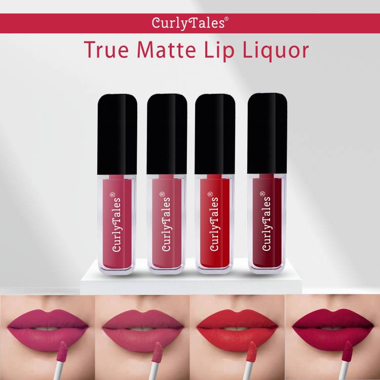 CurlyTales Lighthearted and Matte Premium Finish of Liquid Matte Lipstick Combo #CTL0458 Price in India