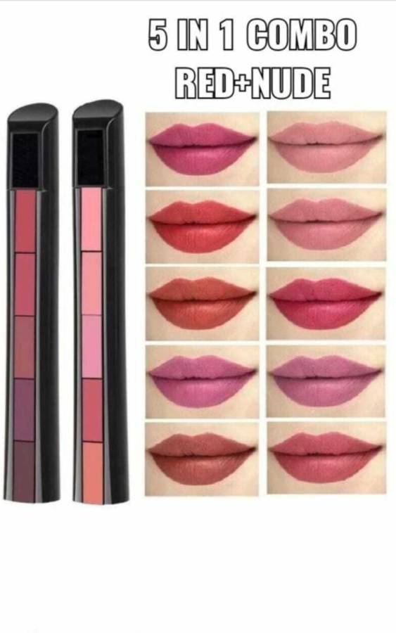 Glowhouse Combo pack of Nude Edition 5in 1 Matte lipstick Red Edition 5in1 Price in India