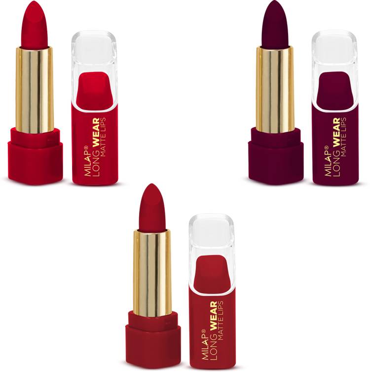 MILAP Long Wear Waterproof Matte Lipstick Smudge Proof Lipstick Combo Set of 3 Price in India