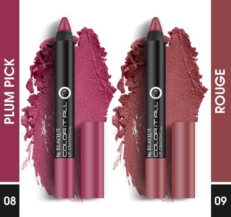 bq BLAQUE Pure Matte Color iTall Crayon Lipstick 2 Pcs - #8 Plum Pick, #9 Rouge Price in India