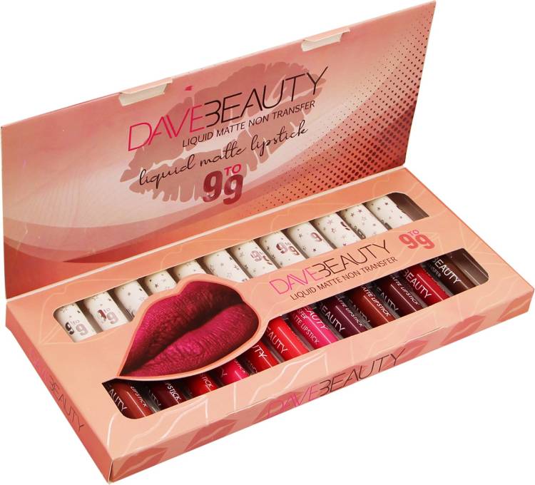 DAVEBEAUTY Liquid Matte Lipstick 9 to 6 Non Transfer - Combo Set of 12, 7.5ml - Multicolor Price in India