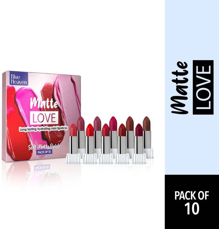 BLUE HEAVEN Matte Love Long Lasting Hydrating Mini Lipsticks- Pack of 10, 13gm Price in India