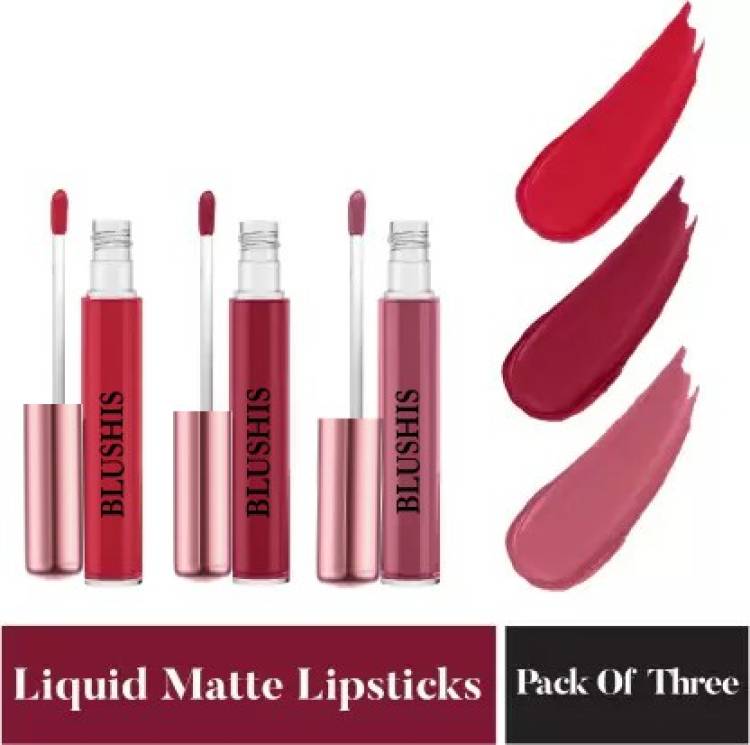 BLUSHIS Non Transfer Waterproof LonglastIng Liquid Lipstick Combo Pack of 3 pc Price in India