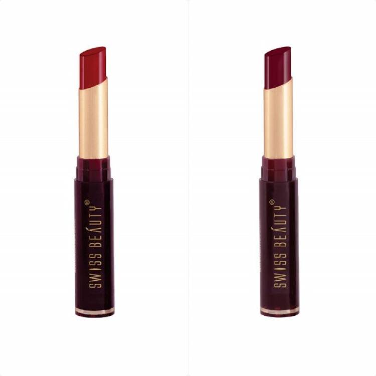 SWISS BEAUTY Non-Transfer Matte Lipstick (SB-209-01+21)Siren in Scarlet+BoldWine Pack of 2 Price in India