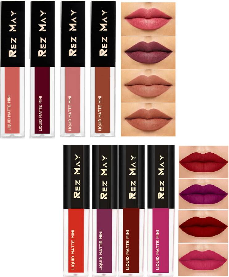 rezmay WaterProof Non Transfer Liquid Matte Lipstick Combo Pack , Set of 8 Price in India