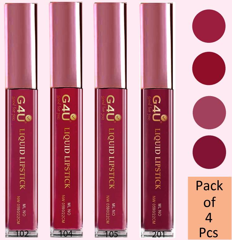 G4U 4 Pcs Matt Lipsticks Long Lasting 9 to 9 Lip Colors CTRLX 06 Price in India