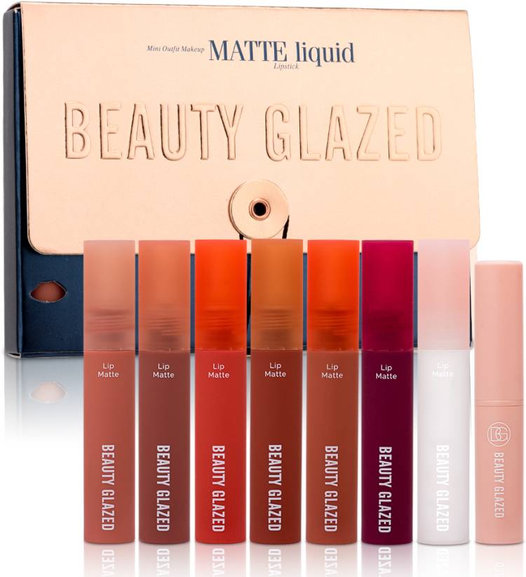 Beauty Glazed 8Pcs Matte Liquid Lipstick & Lip Balm Set, Waterproof Long-Lasting Velvet Lip Price in India