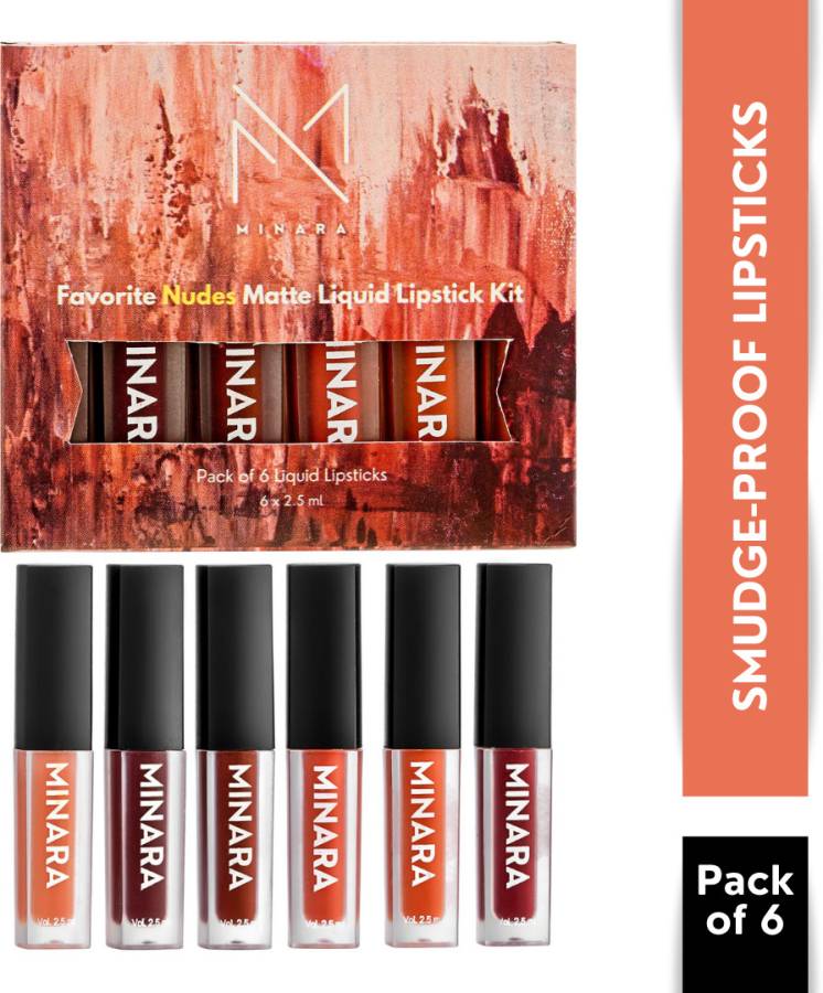 MINARA Matte Liquid Lipstick Pack of 6 - Nudes Price in India