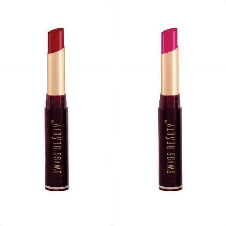 SWISS BEAUTY Non-Transfer Matte Lipstick (SB-209-01+05)Siren in Scarlet+Fire Pink Pack of 2 Price in India
