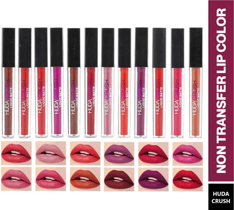 HUDA CRUSH Swiss Edition Set of 12 Beauty Liquid Lipstick Matte Finish Lipsticks Combo Pack Price in India