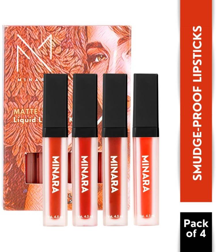 MINARA Matte Liquid Lipstick Pack of 4 - Favorite Reds Price in India