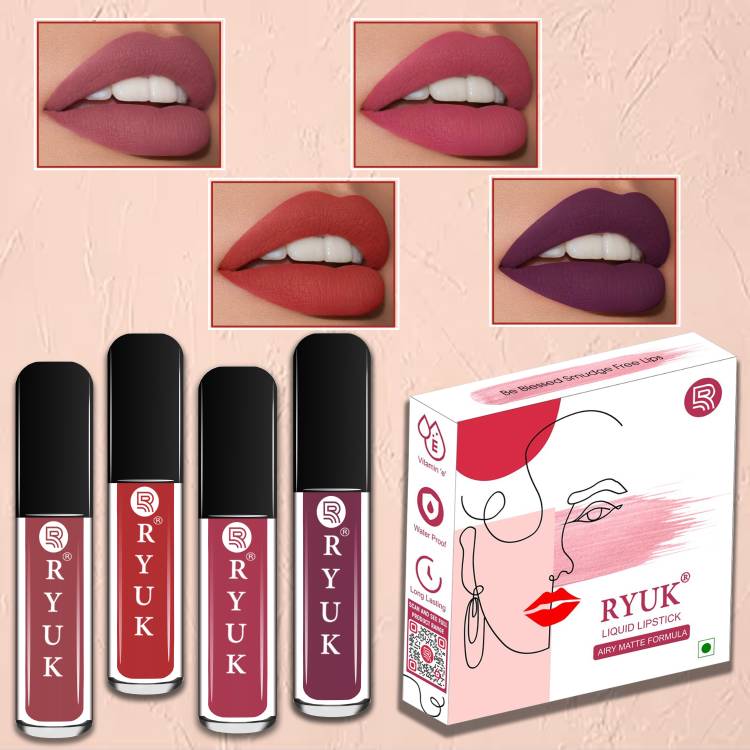 RYUK Airy Matte Liquid Lipstick Non Sticky Truly Luxe Formulation No Paraben(Set-4) Price in India