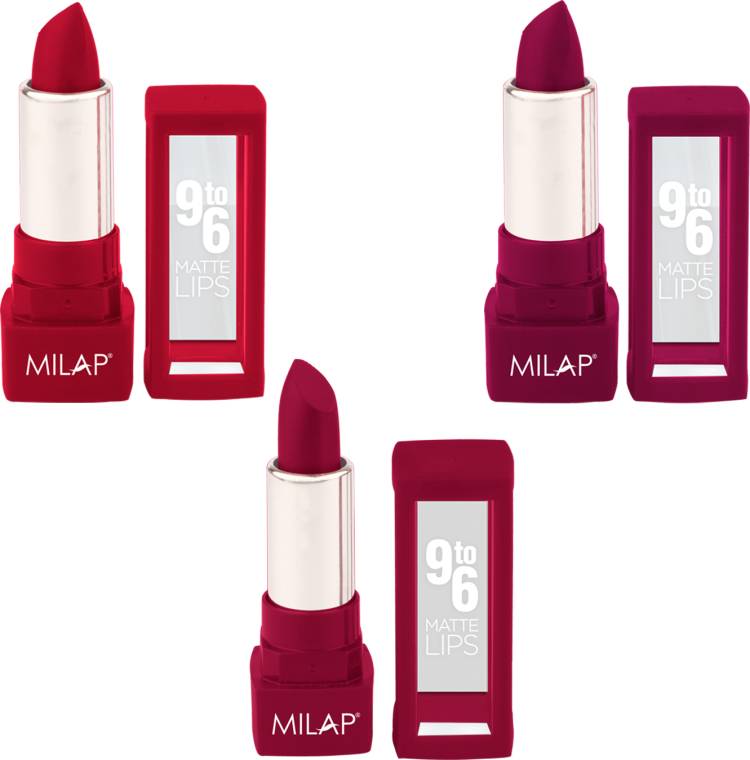 MILAP 9 To 6 Waterproof Matte Lipstick Smudge Proof Lipstick Combo Set of 3 Price in India