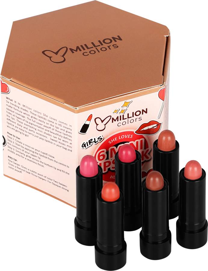 Million Colors She Loves 6 Mini Lipstick HD Matte Finish Bullet Combo Lipstick Set Price in India