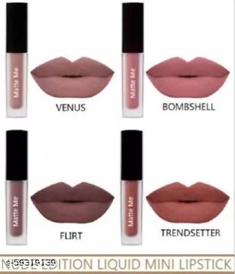 seyblush Beauty Nude Brown Matte Long Lasting Waterproof Liquid Lipstick(Pack of 4) Price in India