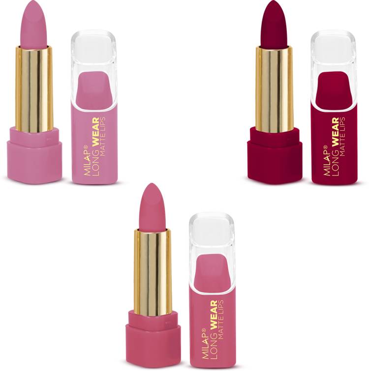 MILAP Long Wear Waterproof Matte Lipstick Smudge Proof Lipstick Combo Set of 3 Price in India