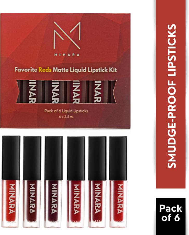 MINARA Matte Liquid Lipstick Pack of 6 - Reds Price in India