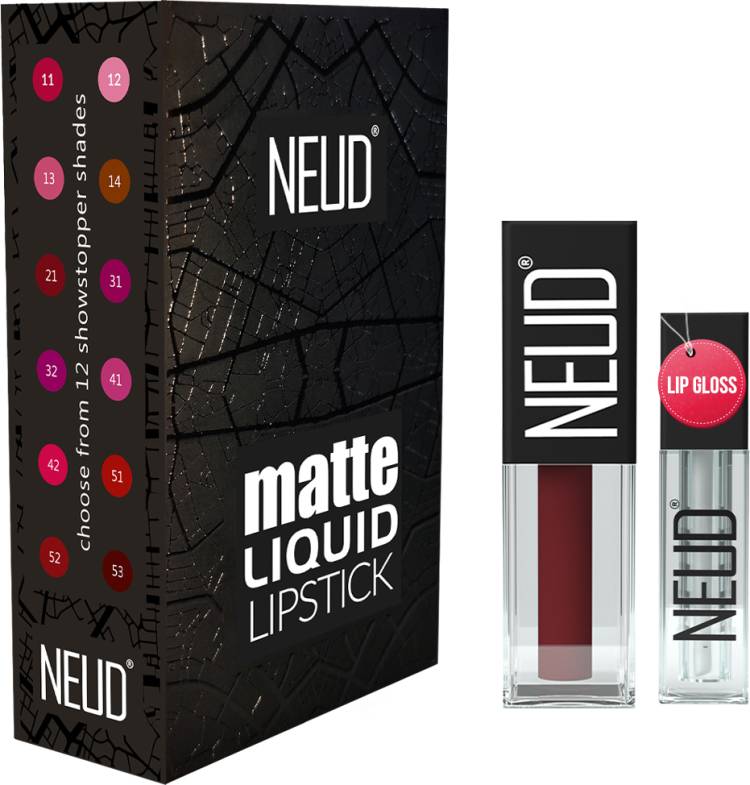 NEUD Matte Liquid Lipstick Mocha Brownie with Lip Gloss - 1 Pack Price in India