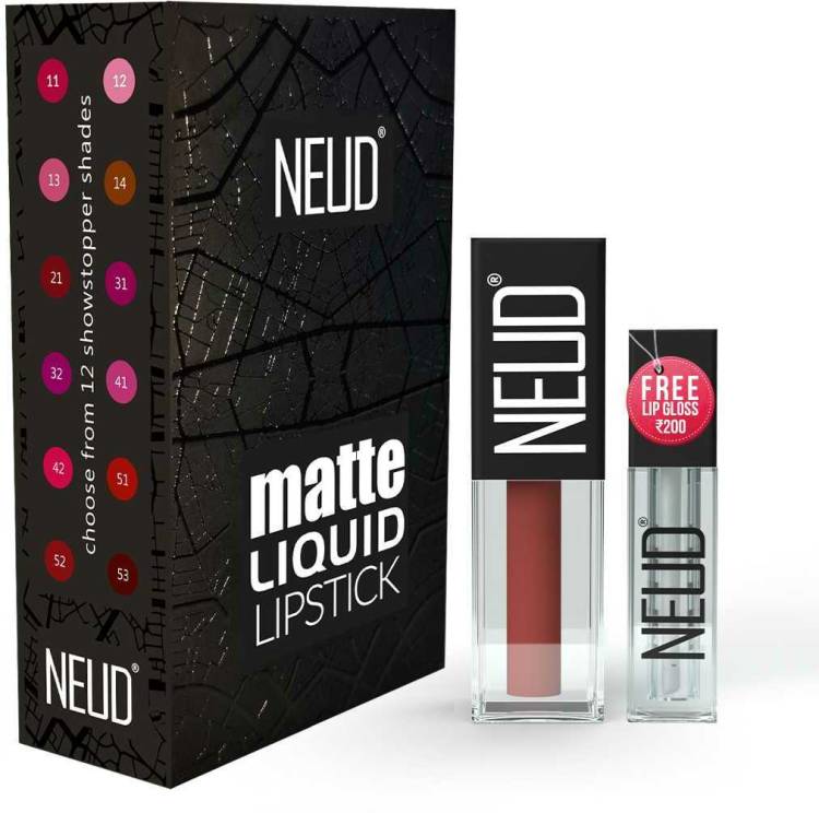 NEUD Matte Liquid Lipstick Jolly Coral with Free Lip Gloss - 1 Pack Price in India