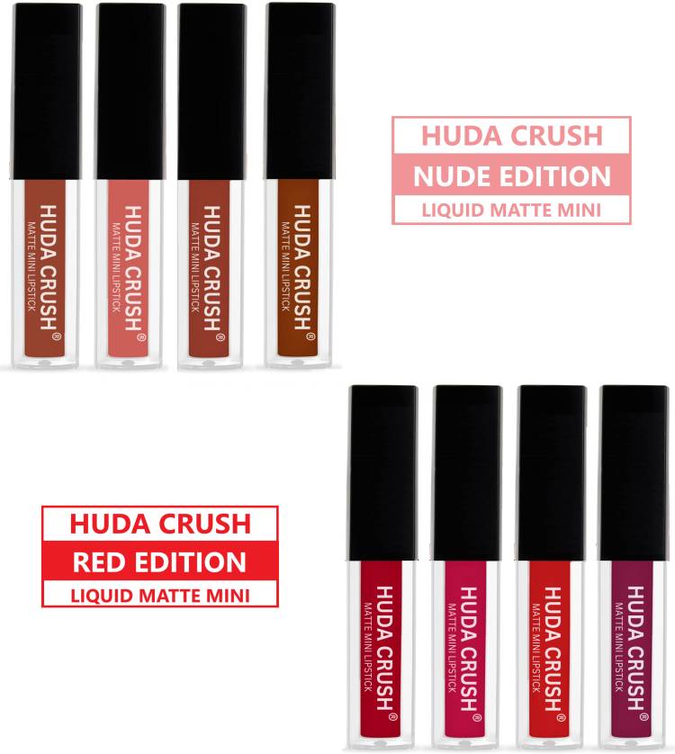 HUDA CRUSH BEAUTY Lipsticks Combo Pack of 8 Liquid Pocket Mini Lipstick Price in India