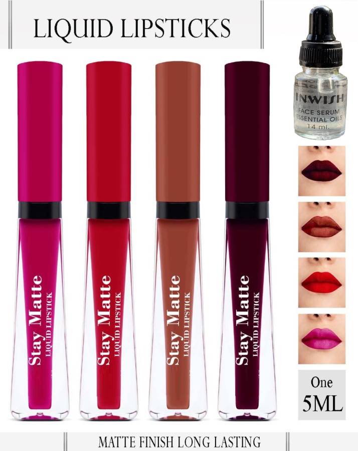 INWISH Waterproof 72Hours stay matte ink bold lip color liquid lipstick combo pack of 4 Price in India
